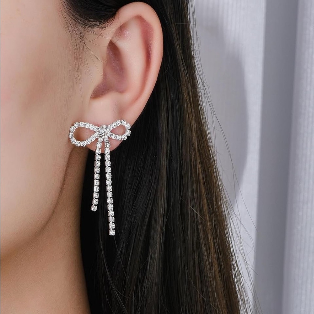 Sparkly Silver Plated Bow Earrings. New.